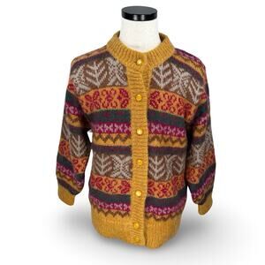 Vintage Paloverde Cardigan Sweater Women Large Multicolor Fair Isle Mohair Blend